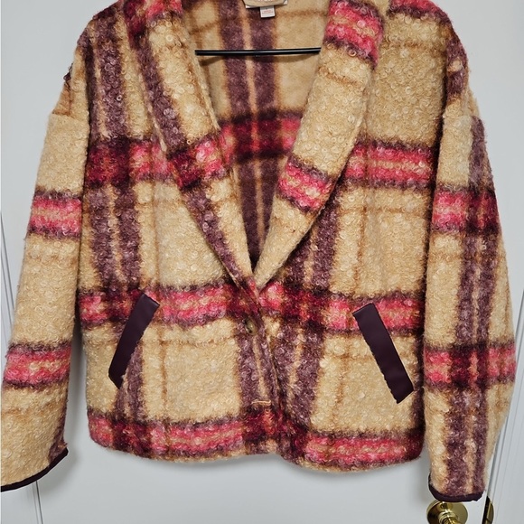Knox Rose Jackets & Blazers - Knox Rose Plaid Teddy Jacket in Pink and Tan
